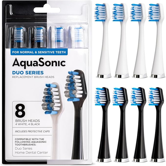 AquaSonic Duo Series Replacement Brush Heads | for Normal &amp Sensitive Teeth | Compatible with Duo Series &amp Home Dental Center Toothbrush Handles | NOT Compatible with Duo Series Pro