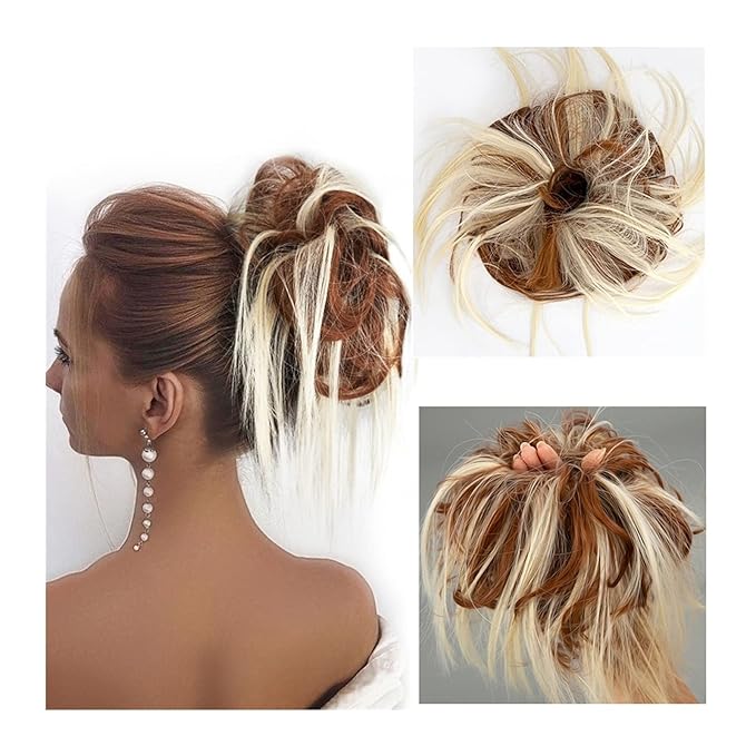 FRANCES Fake Hair Bun Synthetic Bun Ponytail Hair Extensions Headband Messy Bun with Elastic Rubber Band Ponytail Wig Hair Bun for Women Hair Accessories (Color : 30H613#)
