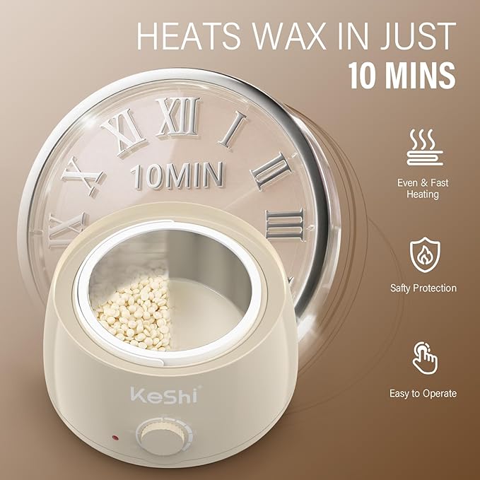 KeShi Waxing Kit Painless Hair Removal Wax Warmer with 6 Bags Hard WaxBeans for Full Body Legs Face Eyebrows &amp Bikini? Ideal for Both Women &amp Men(Cream)