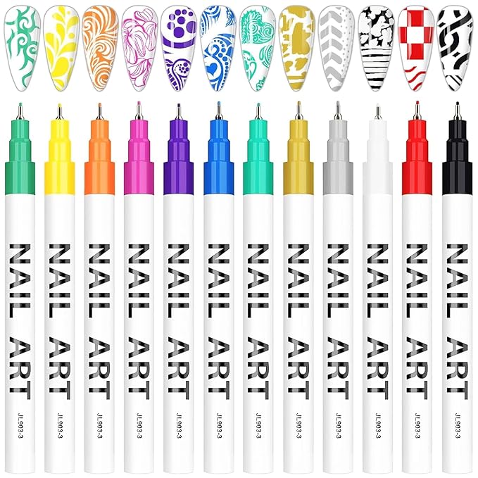 12 Color 3D Nail Art Pens Set Kalolary 0.5MM Nail Pens Nail Point Graffiti Dotting Pen Drawing Painting Liner Brush for DIY Nail Art Beauty Adorn Manicure Tools