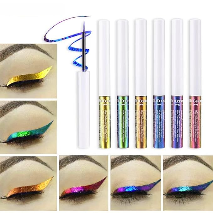 Corleone Glitter Liquid Eyeliner Metallic Change Color Rainbow Eyeliner Gel MultiColor Highly Pigmented Waterproof Longer-Lasting Colorful Eye Liner Gift Kit for Women and Girls