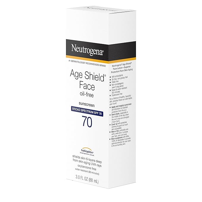 Neutrogena Age Shield Anti-Oxidant Face Lotion Sunscreen with Broad Spectrum SPF 70 Oil-Free &amp Non-Comedogenic Moisturizing Sunscreen to Prevent Signs of Aging 3 fl. oz (Pack of 2)