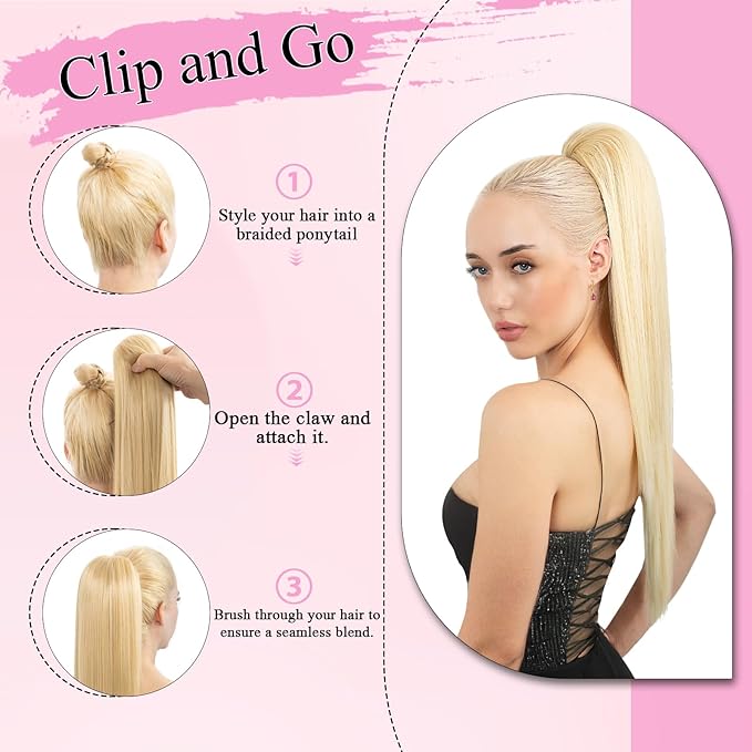 Ponytail Extension 24 Long Straight Claw Clip Ponytail Extension clip on ponytails hair clip Hair claw clip Fake Ponytail Hairpieces for Women - Dark Brown with Blonde HL
