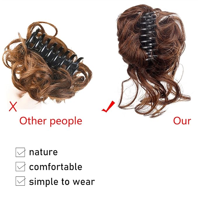 EARSHOT Hair Buns Hair Piece Synthetic Bun Hair Clips Messy Bun Ponytail Extensions Wavy Curly Bun Claw Clips Wigs for Women Hair Bun Hair Accessories For Girls (Color : 1Pcs)