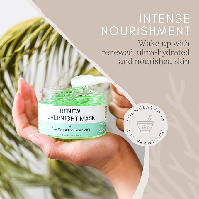 Doppeltree RENEW Overnight Face Mask with Aloe Vera Gel &amp Hyaluronic Acid Anti Aging Hydrating Facial Mask for All Skin Types Night Time Skin Care &amp Repair