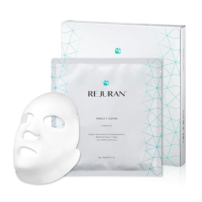 REJURAN® Perfect V Tighter Dual-Sheet Lifting Sheet Mask c-PDRN® (4ea) ? Face &amp Jawline Lifting and Firming Original PDRN &amp Purecolla Deep Moisturizing Skin Tightening Anti-Aging Korean Ski