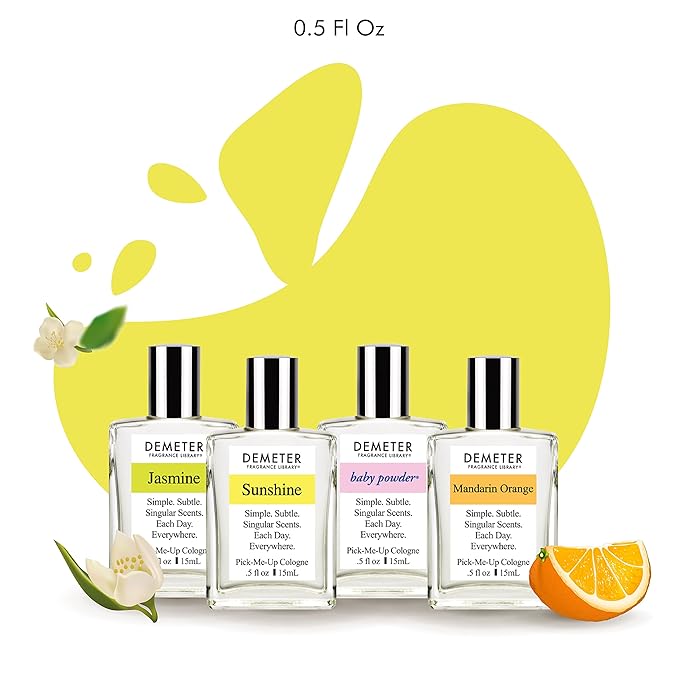 DEMETER Fragrance's Signature Humongous Miniature Set of 4 - Baby Powder - Sunshine - Jasmine - Mandarin Orange - Perfume Sampler Set for Women