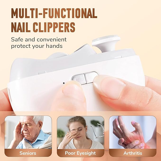 1/2PCS Smart Nail Clipper New 3 in 1 Easy Clip Electric Nail Clippers for Seniors Designed for Extra Hard/Thick Hands Feet Nails Polishing Clipper with Light for Limited Mobility People (011PCS)