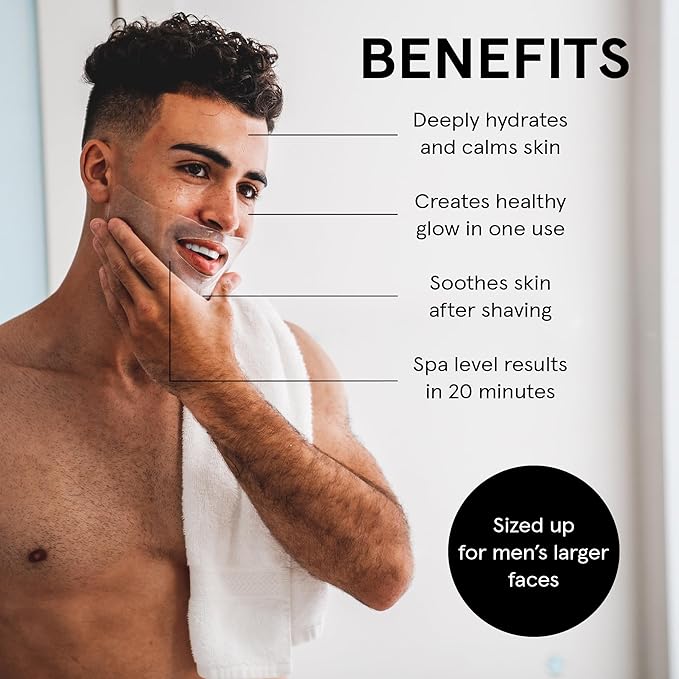 JAXON LANE BRO MASK Premium Korean Face Mask for Men (2 x 4 Pack) - Anti Aging Sheet Masks w/Hydrogel Vitamin C Hydrolyzed Collagen &amp Hyaluronic Acid - Perfect Skin Care Stocking Stuffers for M