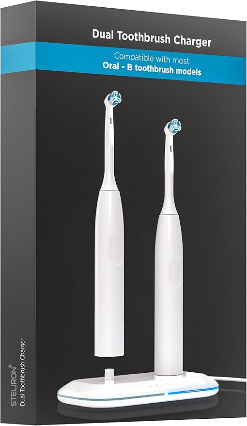 Galvanox 2-in-1 Dual Toothbrush Charger Compatible with Oral B Electric Toothbrushes Replacement for 3757 - Works with Braun OralB Pro Advantage Smart Genius Vitality iO and Kids Models