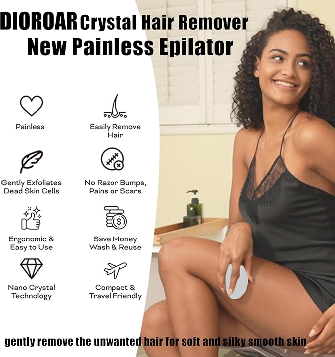 Crystal Hair EraserUpgrade Crystal Hair RemoverPhysical Nano Glass Hair Removal DevicePainless Epilator and Exfoliator Without Shaver for Quick Soft Silky Skin(Silver)