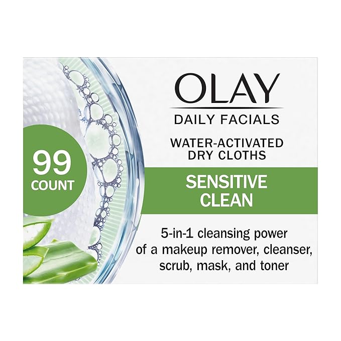 Olay Daily Facials for Clean Sensitive Skin Makeup Remover Wipes Soap-Free and Fragrance-Free Cleanser Cloths 33 Count (Pack of 3)
