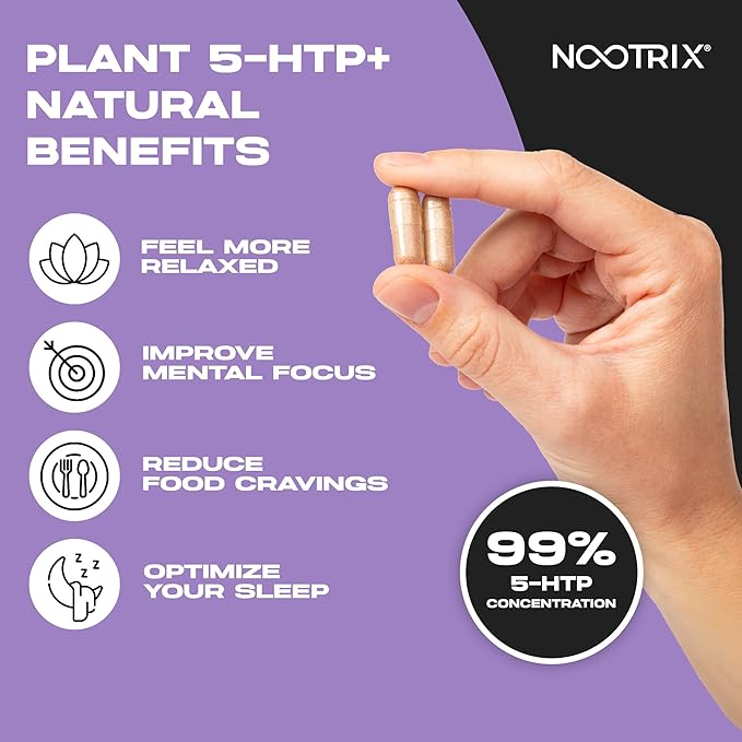 Nootrix Organic Plant 5 HTP+ Supplement | Supports Memory Mental Focus Cognitive Health &amp Energy | Promotes Healthy Mood &amp Brain Function | Vitamin B6 &amp L Theanine | 240 Capsules