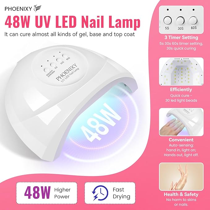 phoenixy 53 Pcs Gel Nail Polish Kit with U V light and Drill 35 Colours Gel Polish with 5 Pcs Base Top Coat Manicure Starter Nail Polish Set Christmas Gifts for Women ST9014