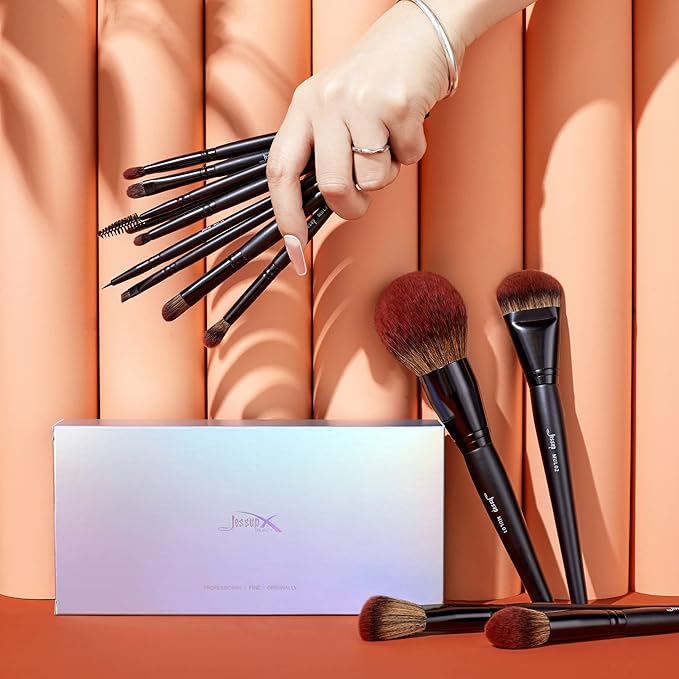 Jessup Full Makeup Brushes Set 13pcs Professional Vegan Foundation Powder Contour Blush Highlight Eyeshadow Blending Concealer Spoolie EyeLiner Brush Phantom Black T300