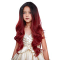 Black Ombre Red Wig for Kids Long Black Mixed Wine Red Middle Part Wig for Child Long Wavy Curly Wigs for Girls Heat Resistant Synthetic Wigs with Cap