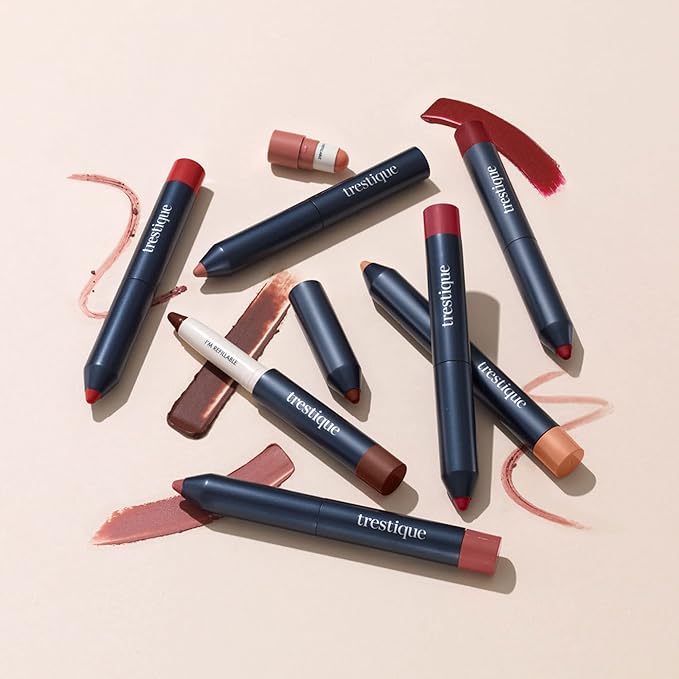 TRE'STIQUE trestique Matte Lip Crayon Matte Lipstick With Built-in Lip Gloss Balm 2-in-1 Lip Liner Set With Lip Crayon and Lip Balm Lipstick and Lip Gloss Kit (Pacific Peony Refillable)