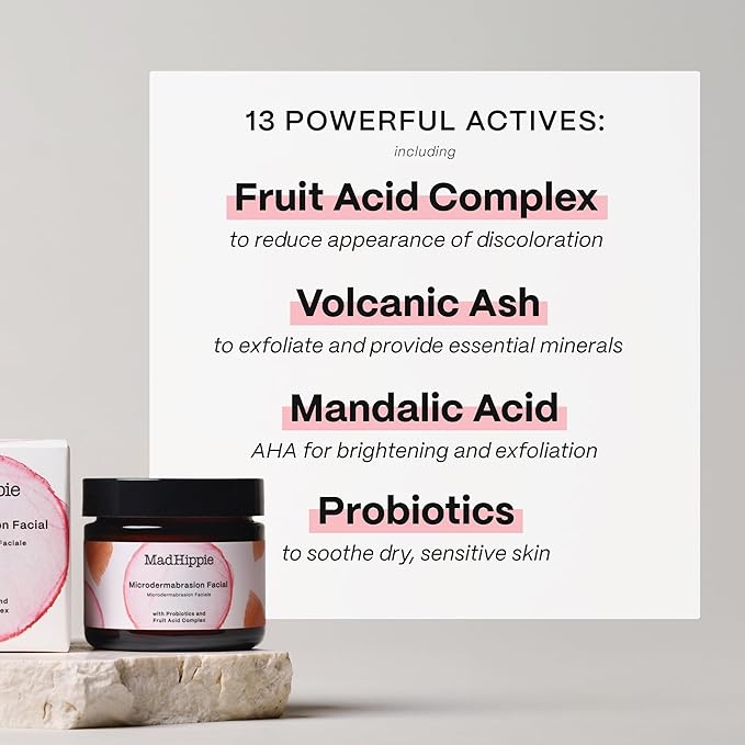 Mad Hippie MicroDermabrasion Facial - Exfoliating Face Scrub with Glycolic Acid Mandelic Acid AHA Complex &amp Hyaluronic Acid 2.1 Fl Oz