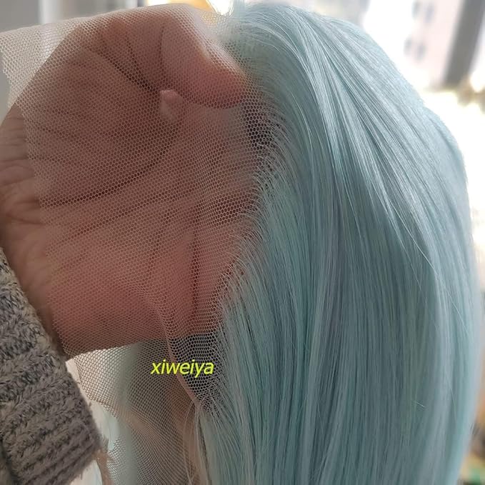 xiweiya Long Mint Green Wigs Long Body Wavy Synthetic Blue Green Lace Front Wig Heat Resistant Fiber Hair Replacement Full Wig For Women 13x3 Lace Wig 24inch