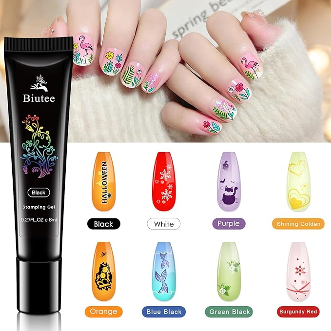 Biutee Nail Art Stamping Plate Set 15PCS Nail Stamp Plates 8PCS Nail Stamping Gel Polish Nail Stamper and Scraper Halloween Christmas Butterfly Letters Bow Design Nail Stamping Kit with Storage Bag