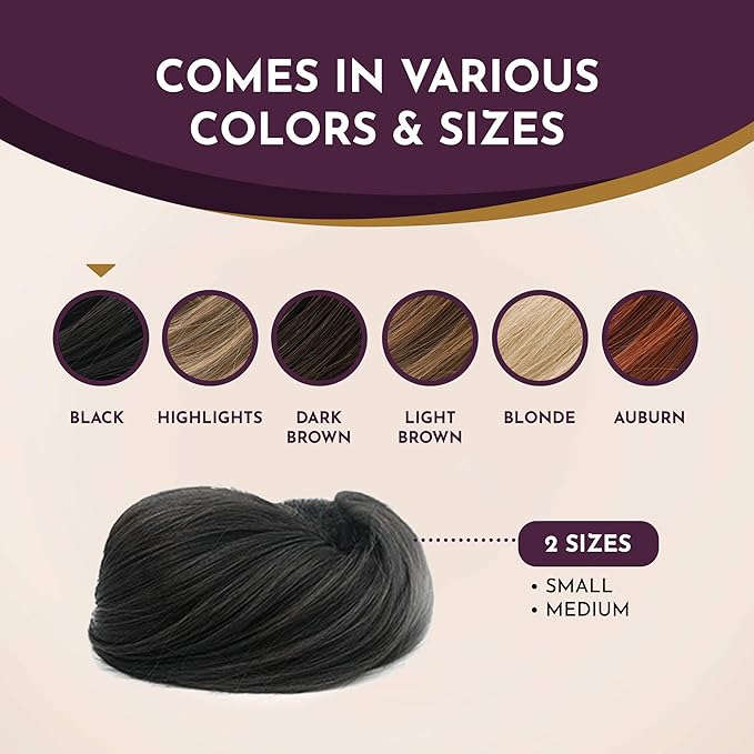 Sue's Collection Natural Human Skinny Hair Buns Piece Human Hair Bun Extension Mesh Donut for Women with Thin Hair Soft and Real Human Hair Bun Hair Pieces Girls and Women - Black 1