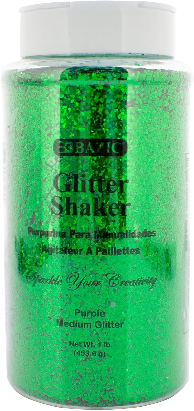 BAZIC Products Glitter Shaker 1 LB Green Color Sparkling Powder in Large Jar for Slime Paints Crafts Nail Art Polish Skin Halloween Party 1-Pack