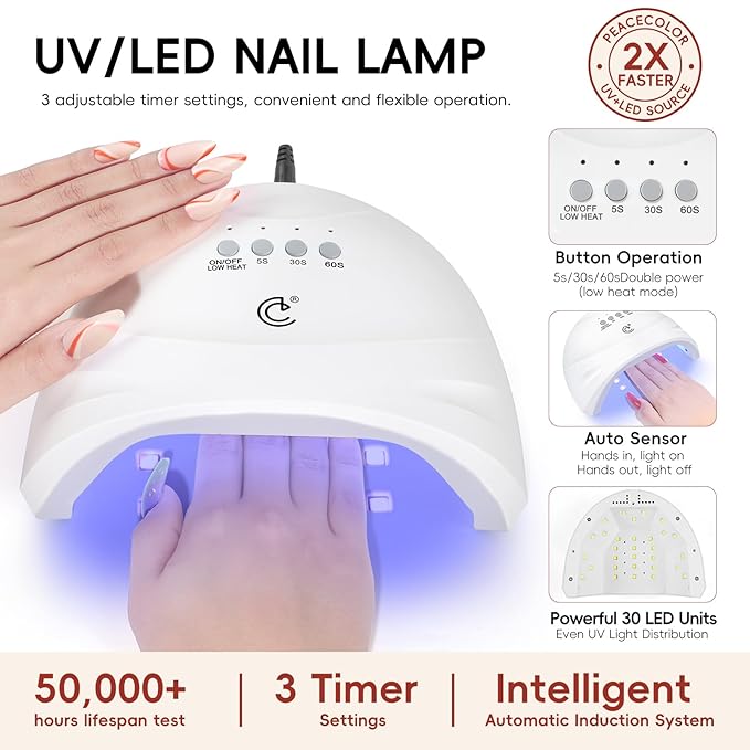 Peacecolor Gel Nail Polish Kit with U V Light and Drill59PCs Gel Nail Kit 35 Colors with 5PC Matte/Glossy/Glitter Top Base Coat Nail Art Rhinestone Manicure starter Kit Soak Off Gifts for Girls
