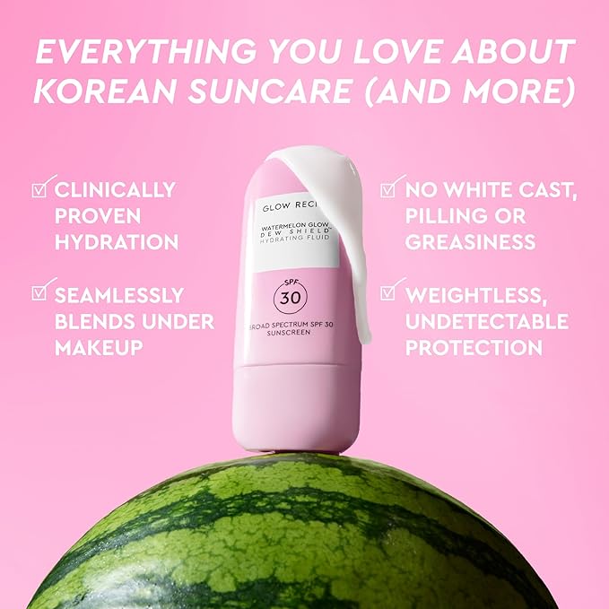 Glow Recipe Dew Shield Korean Face Sunscreen SPF 30 - Hydrating Moisturizer &amp Dewy Lightweight Sunscreen - Formulated with Broad Spectrum UV Protection with No White Cast or Pilling (15ml)