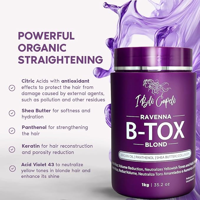 I Belli Capelli Ravenna Hair B-tox Treatment for Blond Hair Formaldehyde-Free- Cirugia Capilar Para el Cabello- Anti-Frizz Smoothing- 35.2 oz(1kg) 2 units
