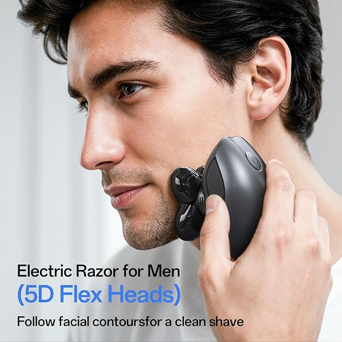 Electric Razor for Men 5-in-1 Multi-Function Electric Shavers for Men IPX7 Waterproof Bald Head Shaver with LED Display Rechargeable Beard Trimmer Body Hair Trimmer Ideal Gifts for Husband