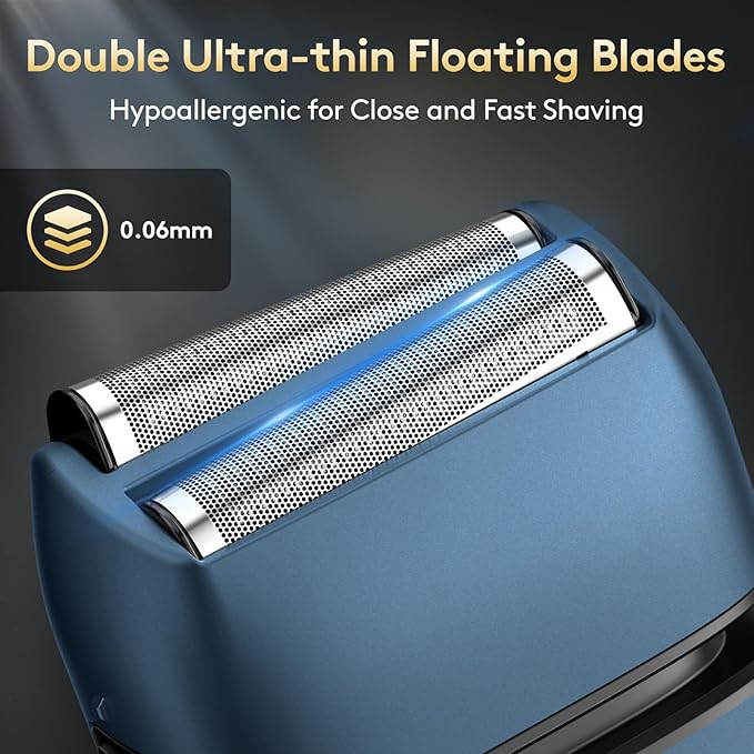 Brightup Foil Shaver Electric Razor &amp Shavers for Men with Trimmer[150 Min Runtime] IPX6 Waterproof Double Floating Blades for Shaving Face Cordless/Type C Rechargeable/Travel Lock/LED Display