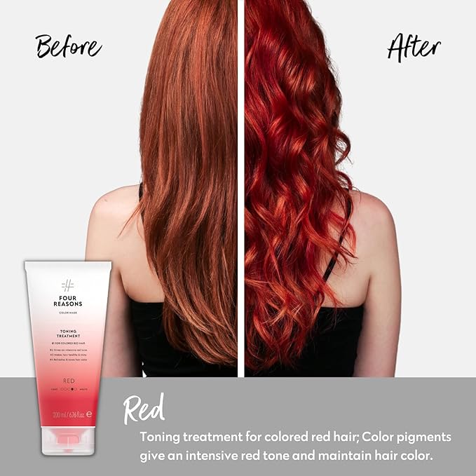 FOUR REASONS Color Mask - Red - (27 Colors) Toning Treatment Color Depositing Conditioner Tone &amp Enhance Color-Treated Hair - Semi Permanent Hair Dye Vegan and Cruelty-Free 6.76 fl oz