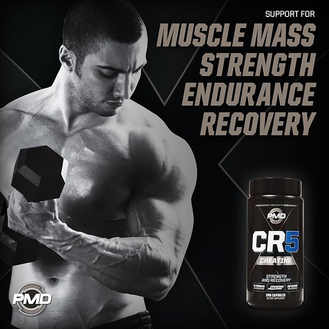 PMD Sports CR5 Professional Creatine Complex - Improved Recovery Reduce Soreness Lean Muscle Mass Gainer - Power 5 Creatine Blend for Strength Endurance and Recovery (240 Creatine Capsules)