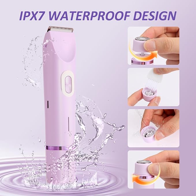Bikini Trimmer for Women 2-in-1 Electric Razor for Women Cordless Electric Shaver Type-C Bikini Trimmer for Body Face Underarm Leg Arm Intimate Areas Wet &amp Dry Use Waterproof Purple