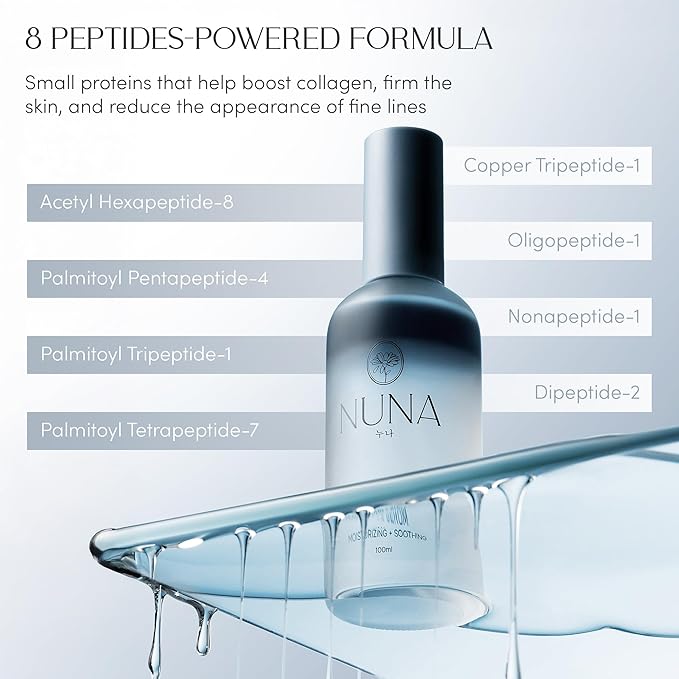 NUNA Ultra Hydrating Face Serum Spray with Peptides Niacinamide Hyaluronic Acid &amp Botanical Extracts ? Korean Lightweight Moisture Boost Facial Mist &amp Setting Spray for Makeup ? 3.38 fl oz