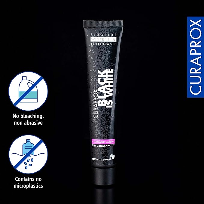 Curaprox Black is White Toothpaste ? for Teeth Whitening &amp Fresh Breath | Charcoal Formula with Fluoride | 90 ml |Single Pack