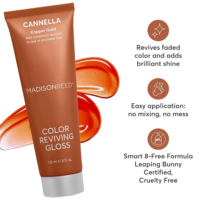 Madison Reed Color Reviving Gloss Cannella - Copper Semi-Permanent Hair Dye Enhances Hair Color &amp Corrects Tone Adds Brilliant Shine Keratin &amp Argan Oil 4 Fl Oz (118 mL)