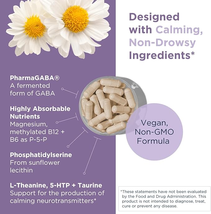 Designs for Health NeuroCalm - 5HTP GABA L-Theanine Supplement for Stress Response - Methylated B12 Vitamin B6 Taurine Chamomile &amp Magnesium Supplement for Mood Support (60 Vegan Capsules)