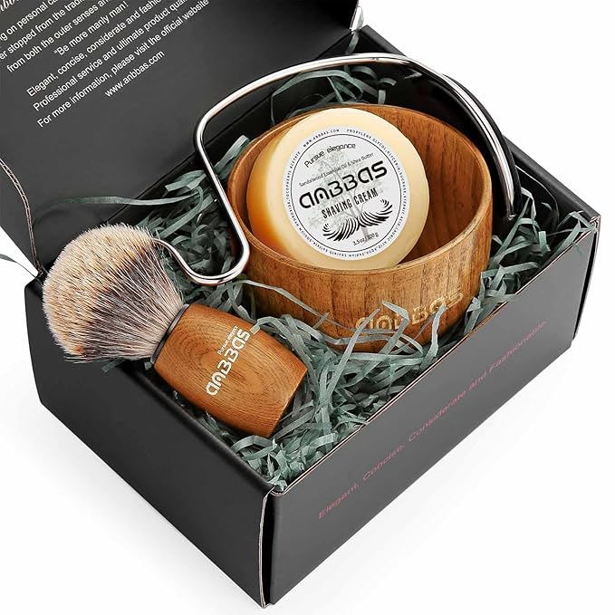 Anbbas Badger Hair Shaving Brush with Wood HandleLarge Soap BowlStainless Steel Shaving Stand and 3.5 oz Natural Shaving Soap Puck Refill for Men