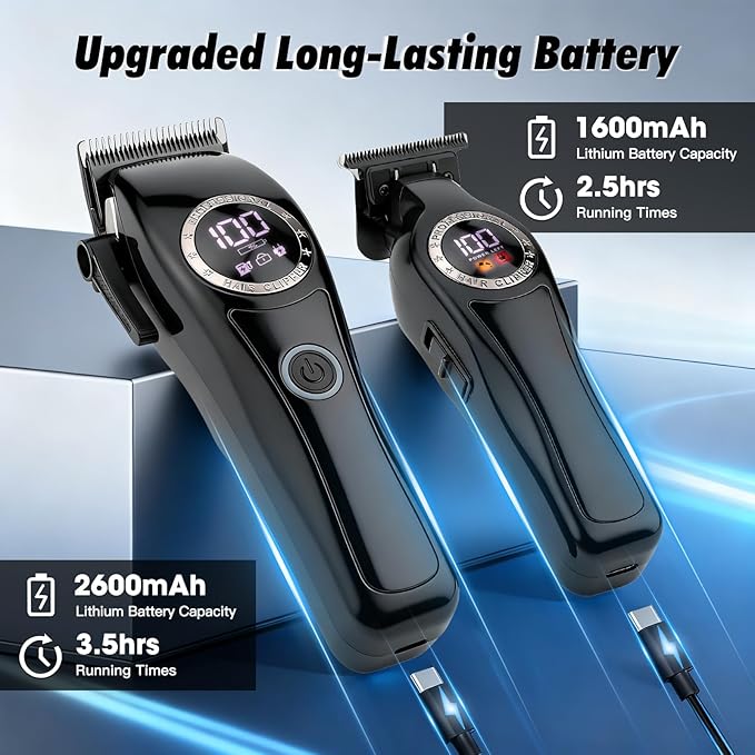 Professional Hair Clippers for Men 2-in-1 Clipper and Trimmer Set with 7200RPM Motor Cordless Hair Cutting Kit with LED Display Adjustable Length Beard Trimmer for Barbers or Home Mens Gift