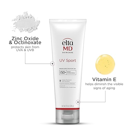 EltaMD UV Sport Sunscreen Lotion SPF 50 Body Sunscreen Water and Sweat Resistant Oil-Free Zinc Oxide Formula