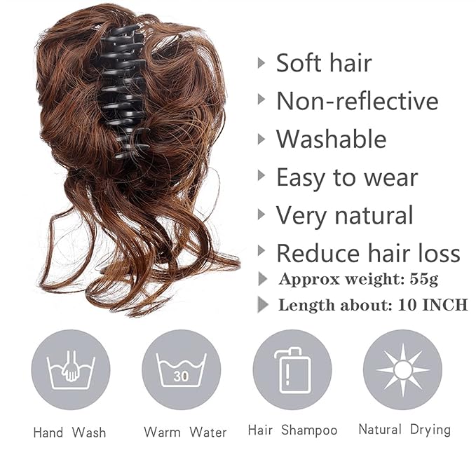 Fake Hair Bun Synthetic Bun Hair Clips Messy Bun Ponytail Extensions Wavy Curly Bun Claw Clips Wigs for Women Hair Bun Hair Accessories (Color : 1Pcs-07)