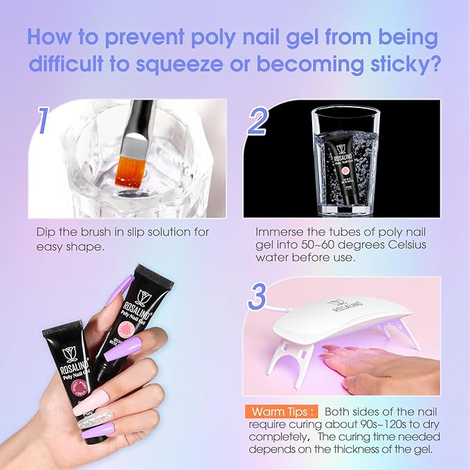 ROSALIND 28 Colors Poly Nail Gel Kit with Mini Lamp Clear Neon Poly Nail Gel Starter Kit for Beginners Halloween All Seasons Classic Colors with Everything
