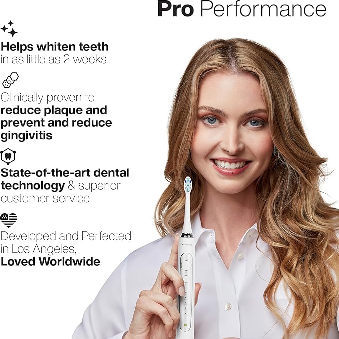 Aquasonic Vibe Series PRO ? Ultra-Whitening Electric Toothbrush ? 5 Modes &amp Smart Timers ? Premium Travel Case &amp 6 Proflex Brush Heads ? ADA Accepted Toothbrush (Optic White)