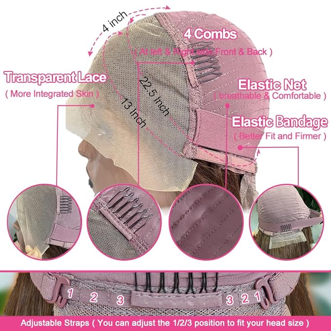 PANDA ANGEL Chocolate Brown Lace Front Wigs - 20 Light Brown Straight Glueless Pre Plucked 13x4 HD Lace Frontal