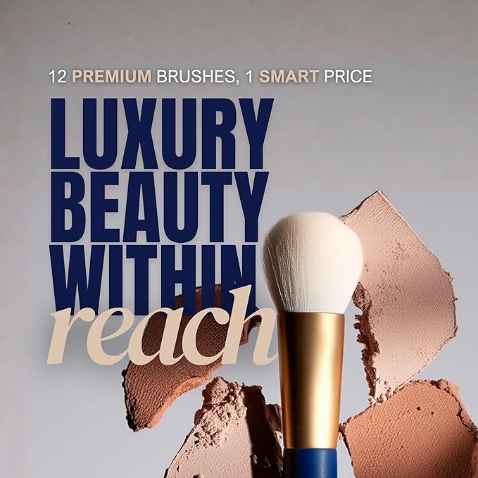 BERRY Blue Premium Makeup Brush Set ? 12-Piece Professional Ultra-Soft Synthetic Brushes for Face &amp Eyes | Foundation Powder Blush Concealer Eyeshadow ? Vegan Cruelty-Free Numbered Travel C