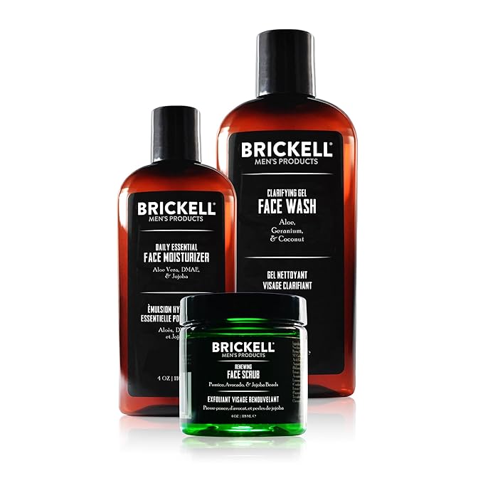 Brickell Men's Daily Advanced Face Care Routine I Gel Facial Cleanser Wash Face Scrub Face Moisturizer Lotion Natural and Organic Unscented Men's Skin Care Gift Set