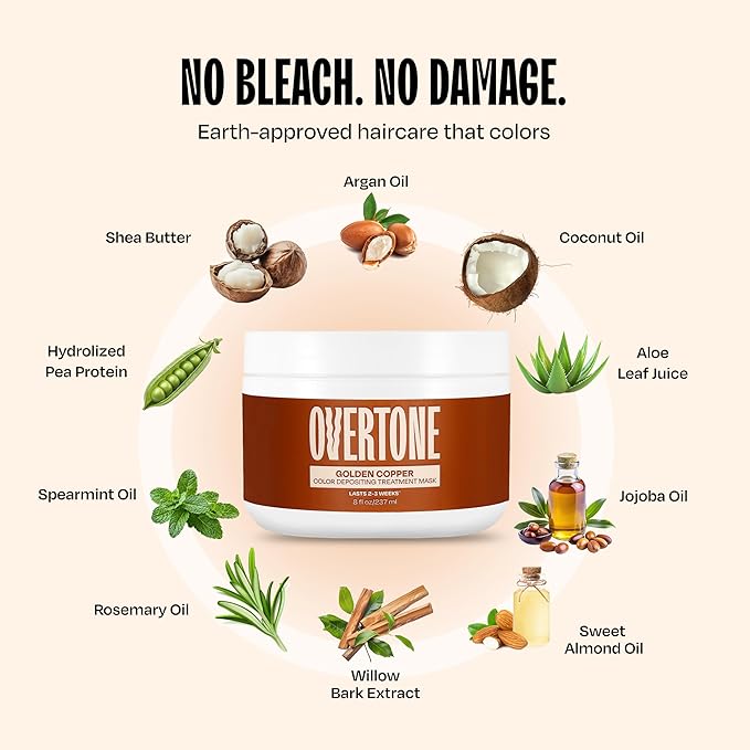 Overtone Semi Permanent Hair Color Conditioner Golden Copper 8 oz Nourishing Damage-Free Color Depositing Mask for All Hair Types with Shea Butter &amp Coconut Oil Vegan &amp Cruelty-Free