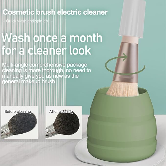 Electric Makeup Brush Cleaner and Dryer Portable Automatic Brush Cleaner with 3 Power Levels Fast Motor Speed 5 Rubber Collars Rechargeable Quick Clean &amp Dry for Makeup Brushes