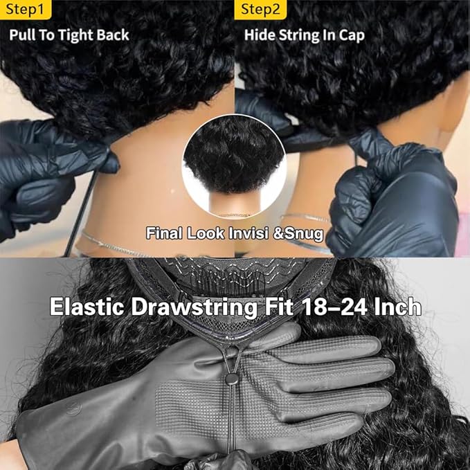 Wear and Go Glueless Wigs Human Hair Pre Cut HD Lace 7x5 Deep Wave Lace Front Wigs Human Hair Pre Plucked 200% Density Glueless Drawstring Wig for Beginners 20 Inch Natural Color Pre Everything